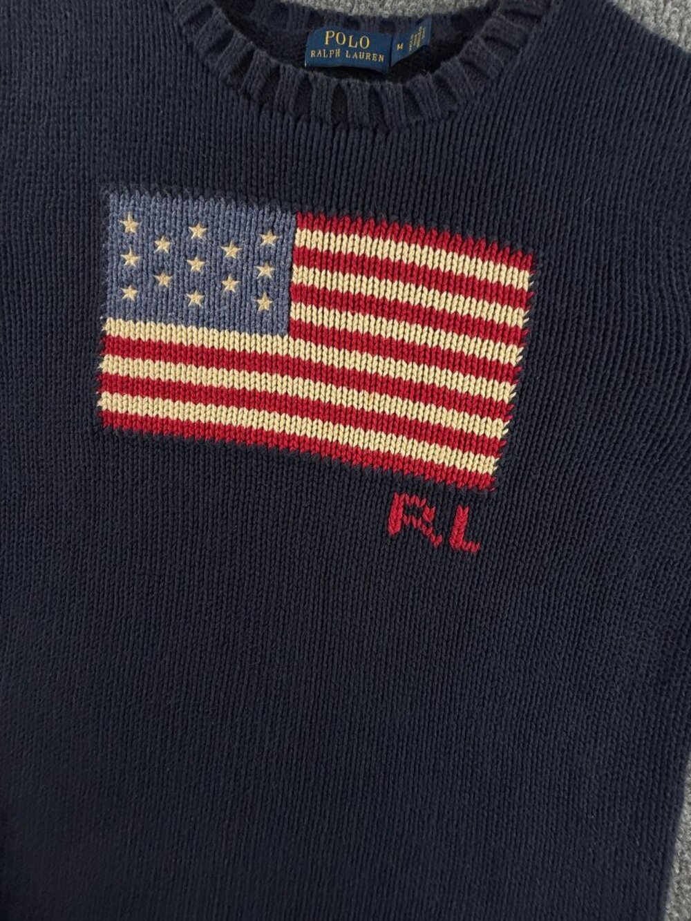 Polo Ralph Lauren USA Flag Pullover Medium Cotton Women Graphic Sweater Blue - Picture 2 of 16
